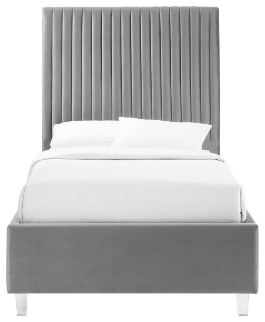 Inspired Home Shemar Bed, Velvet Upholstered Deep Channel Tufted, Full