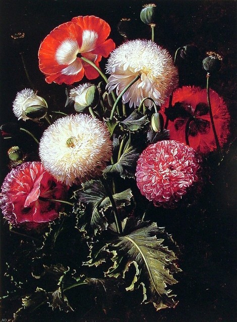Johan Laurentz Jensen Still Life With Pink, Red and White Poppies Print