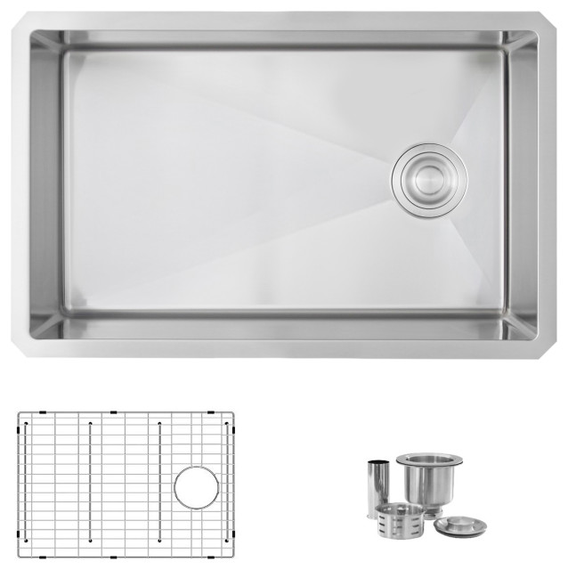 Azuni 28"L Undermount Kitchen Sink Single Bowl with Grid and Strainer
