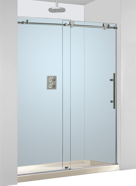 WoodBridge Frameless Brushed Stainless Steel Sliding Shower Door ...