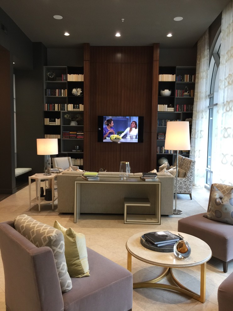 This is an example of a contemporary home theatre in Houston.