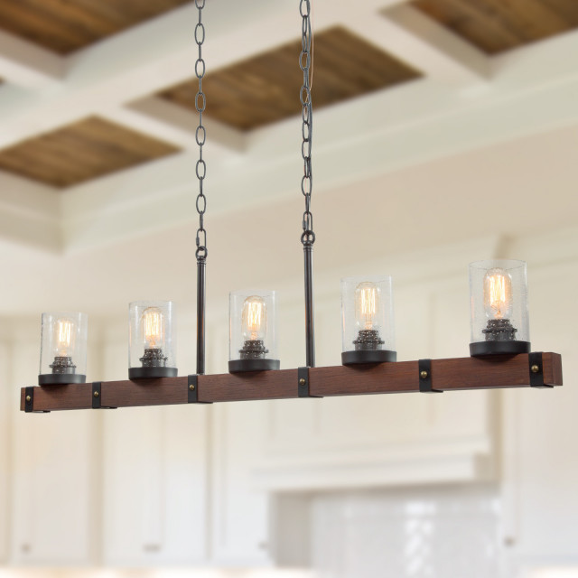 5 Light Rustic Linear Wood Kitchen Island Pendant Lighting Industrial Kitchen Island 3282