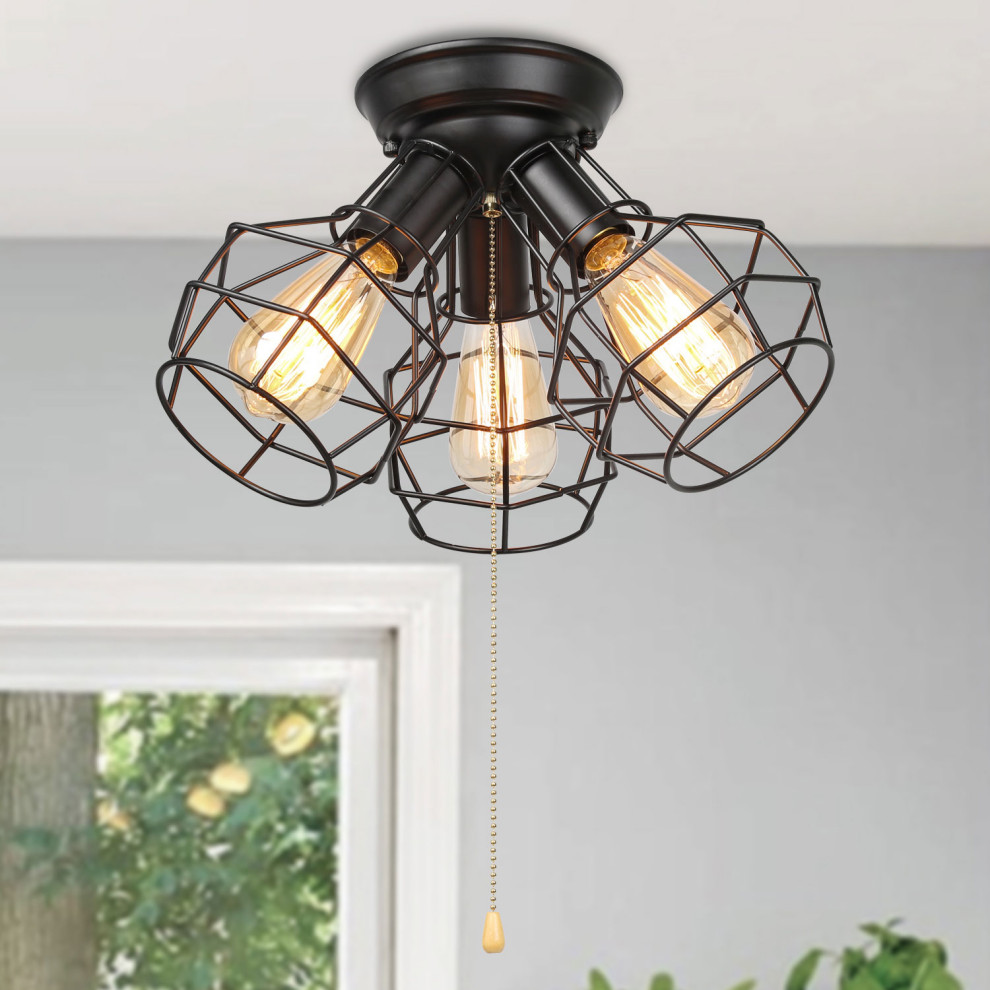 Industrial 3Light Pull String Flush Mount Ceiling Light Industrial