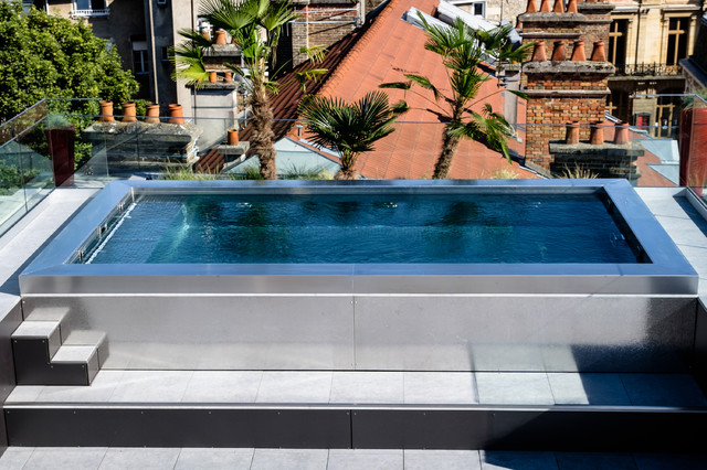 piscine inox hors sol sur terrasse - Reims - par Steel and Style