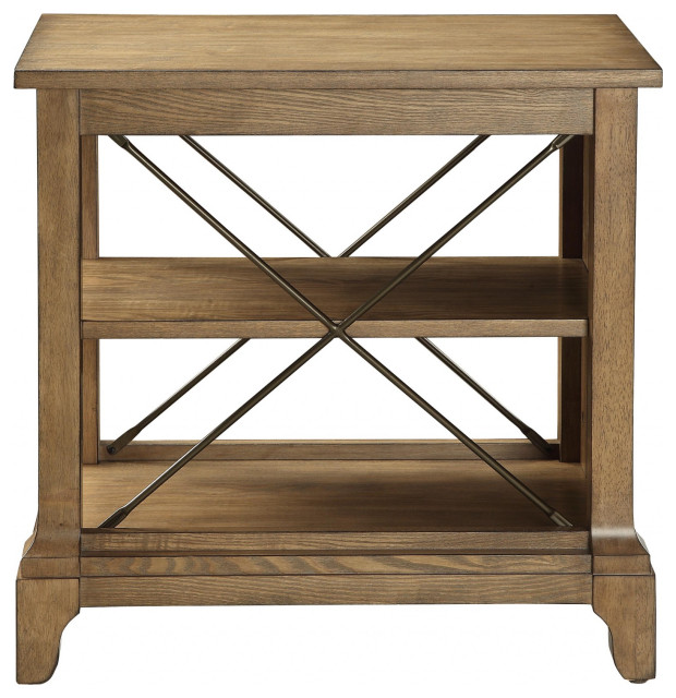 Rustic Light Oak End Table With XBar Detail Transitional Side