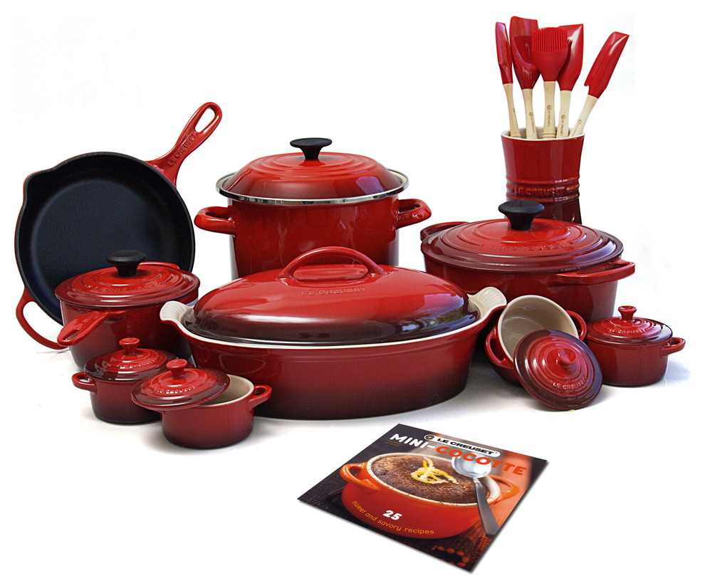 Le Creuset Cherry 24 Piece Starter Cookware Set with 4.5 Quart French Oven