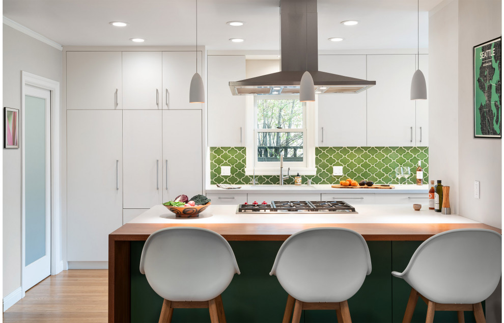 Inspiration for a contemporary kitchen remodel in San Francisco with green backsplash