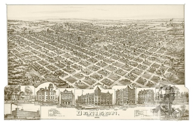 1891 Fort Worth Texas Vintage Old Panoramic City Map 24x36