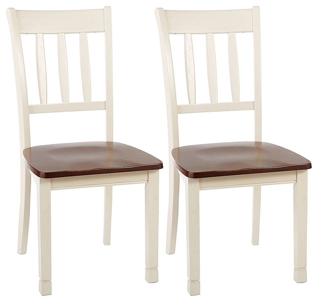 Ashley Whitesburg Brown and Cottage White Side Chairs, Set of 2 Transitional Dining Chairs