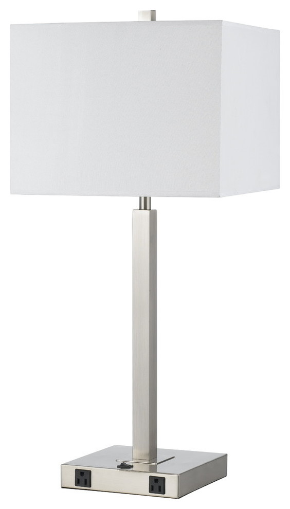 Alfabet menigte Onenigheid 60W Metal Lamp with Two Outlets, Brushed Steel Finish, White - Transitional  - Table Lamps - by Cal Lighting | Houzz