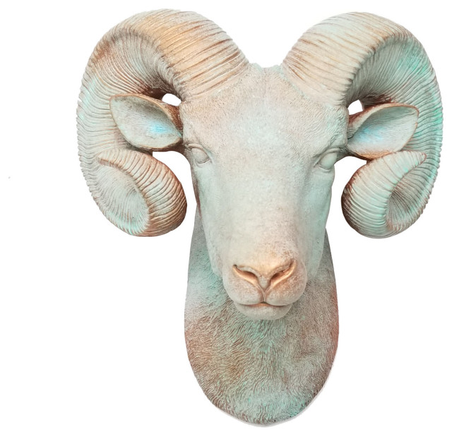 Resin Ram Head Wall Mount Rustic Wall Sculptures by Near and Deer