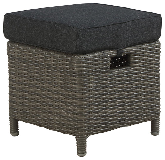Indoor/Outdoor Ottoman, Aluminum Frame With Wicker Cover & Dark Gray ...
