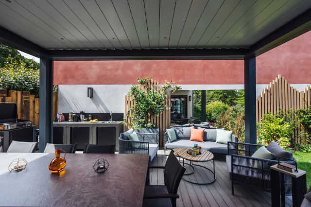 Magnifique am&eacute;nagement d'un jardin country-terrace