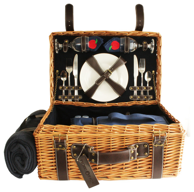 Picnic Pack Willow Picnic Basket for 2 With Corduroy Blue Craftsman Picnic Baskets by