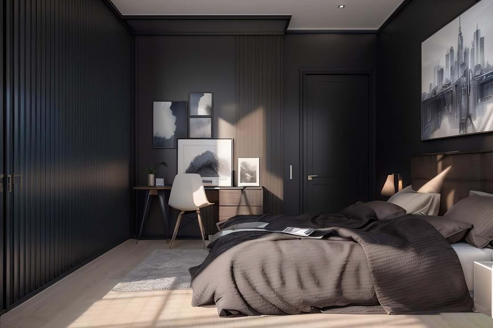 Black shiplap store wall bedroom