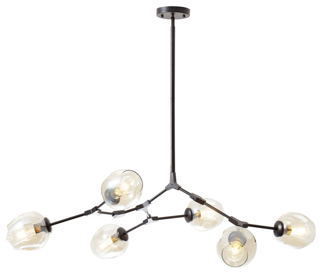 Adjustable Clear Glass Shades Chandelier Pendant, Amber, 6 Light