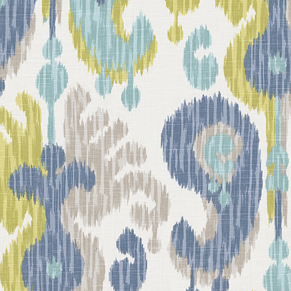 Blue and Green Giant Ikat Linen Fabric