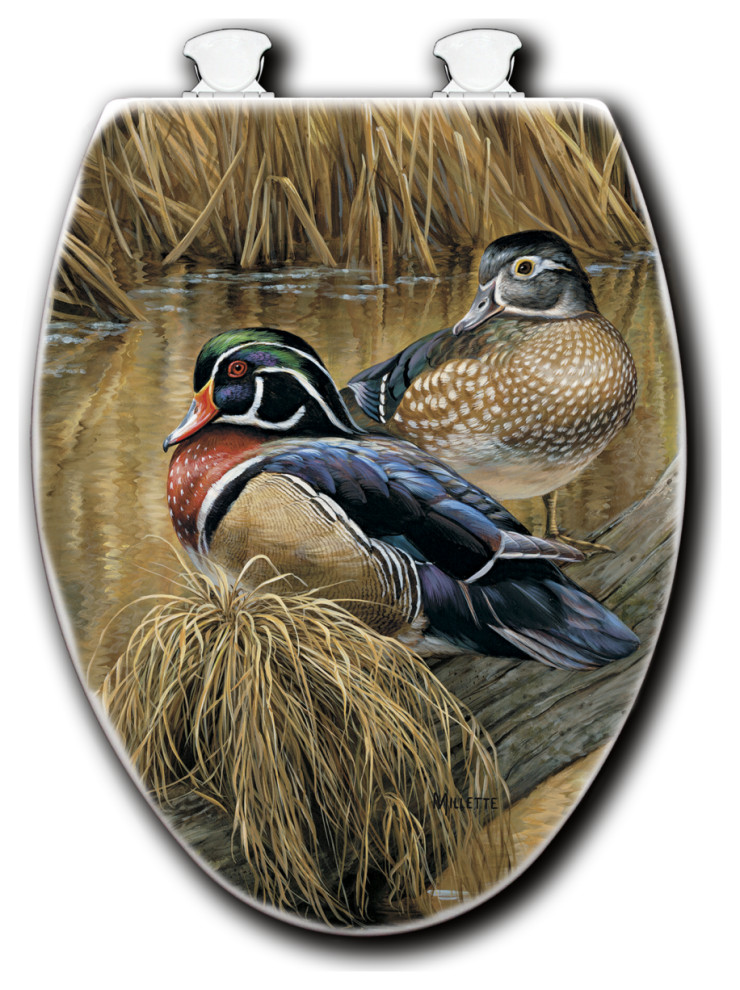 White Toilet Seat, Back Waters Wood Duck, Elongated