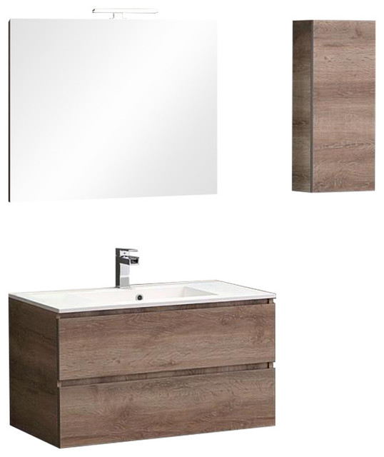 Valentina Modular Wall-Mounted Vanity Unit Set With Opaque White Sink, 90 cm