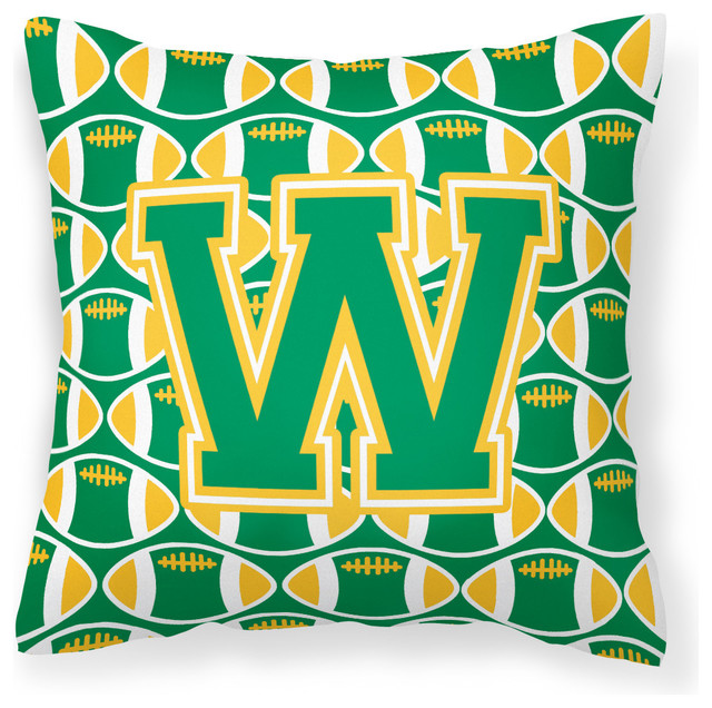 Letter W Football Green and Gold Fabric Decorative Pillow ...
