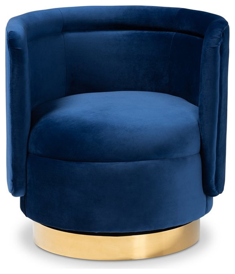 Bowery Hill Royal Blue Velvet Gold Finished Swivel Accent Chair