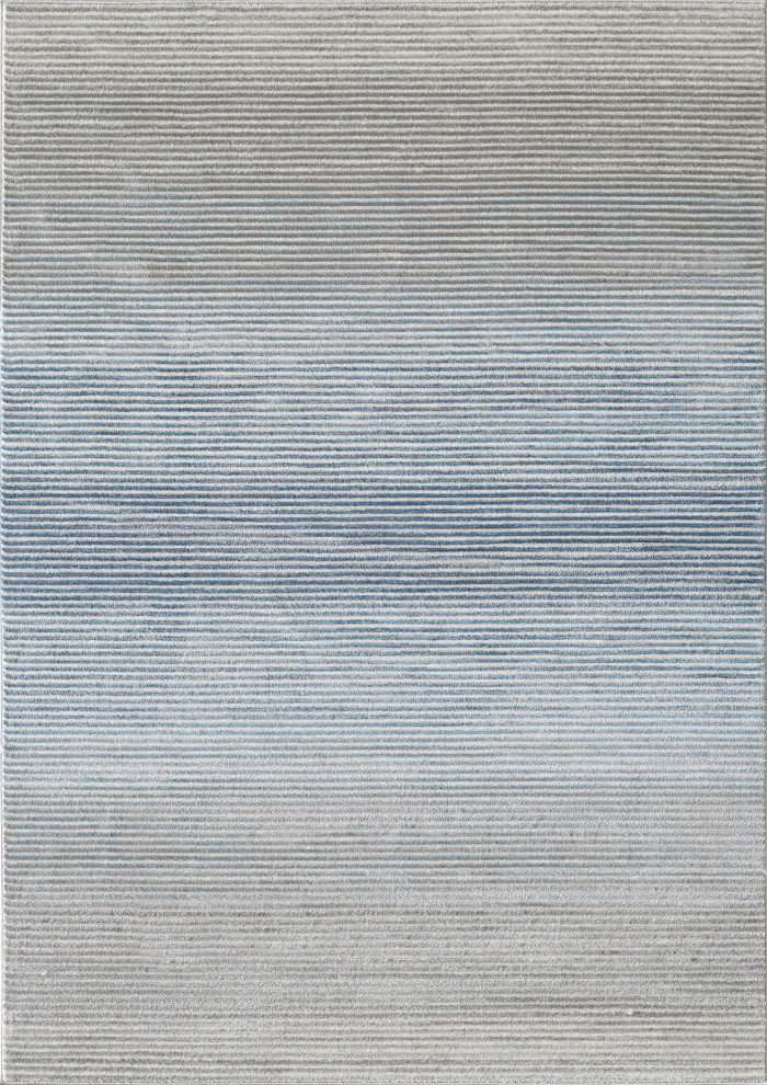 Abani Vista Modern Area Rug, Ombre Linear Blue and Gray, 6'x9'