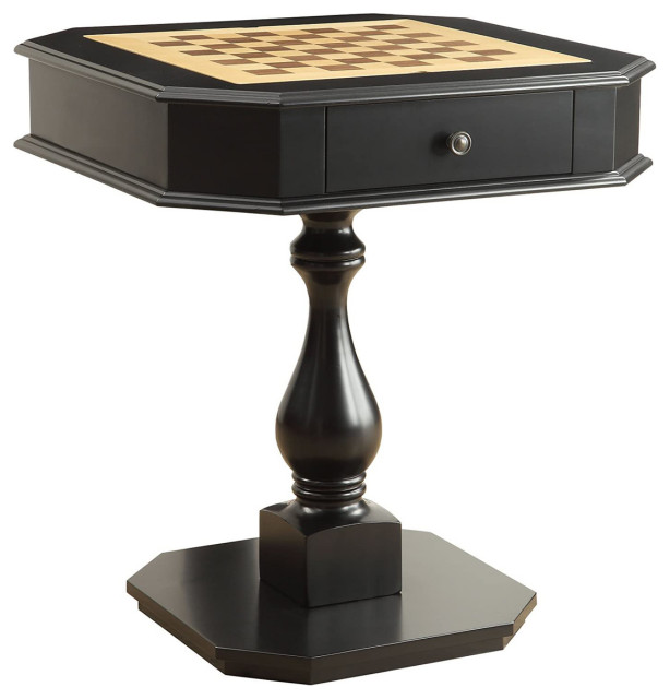 Wooden Square Game Table with 2 Drawers, Black Traditional Game
