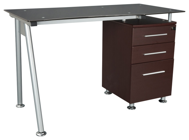 Techni Mobili Glass Top Desk With Built In File Cabinet Chocolate Transitional Desks And Hutches By Rta Products L