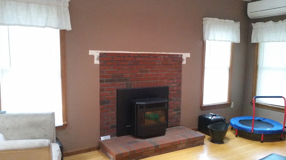 TV over fireplace/pellet stove.
