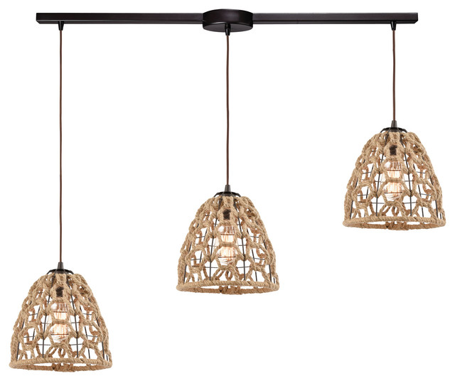 Coastal Inlet 3-Light Pendant, Oil Rubbed Bronze With Rope