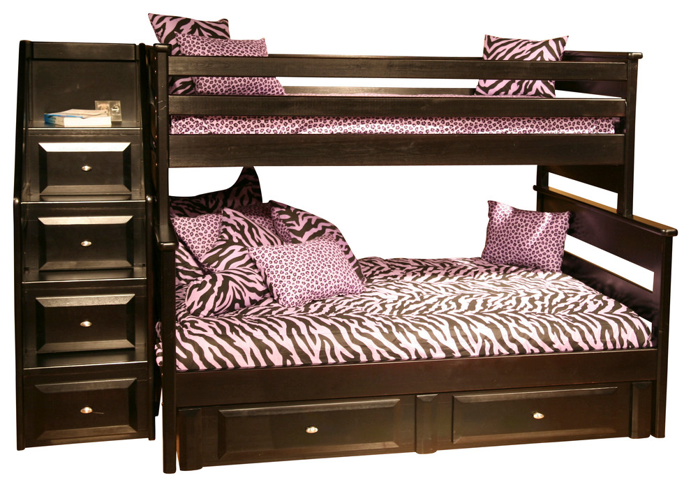 Chelsea Home Twin Over Full Bunk Bed with Stairway Chest in Black Cherry