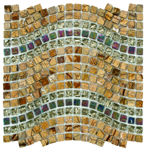 SomerTile 12.5x11.75-inch Reflections Wave Jupiter Glass,Stone and Metal Mosaic