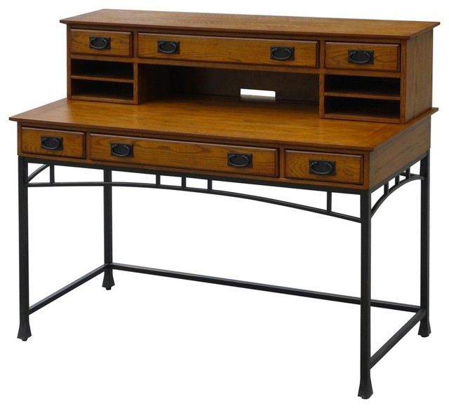 Executive Desk with Hutch in Oak and Brown Finish