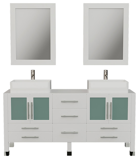 71 White Double Vessel Sink Bathroom Vanity Set Zachary