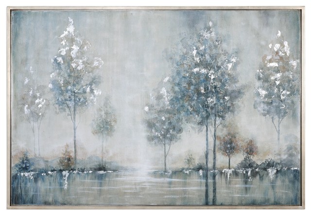 Uttermost - Silver Blue Trees Water Wall Art, Lake Painting - View in ...