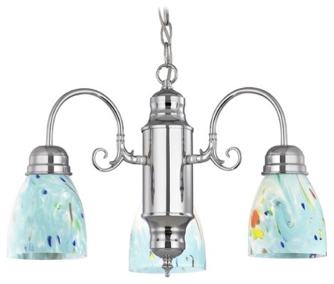 Mini-Chandelier with Blue Art Glass in Chrome Finish