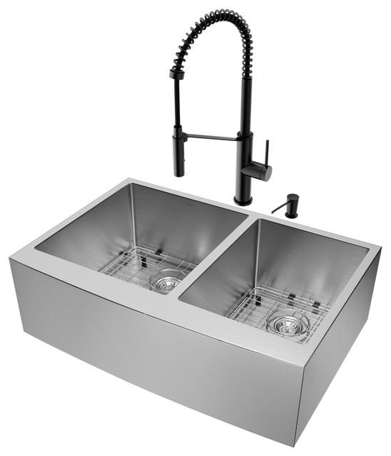 Vigo 32 Stainless Steel Double Bowl Farmhouse Kitchen Sink With Faucet