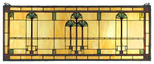 35W x 13H Ginkgo Stained Glass Window