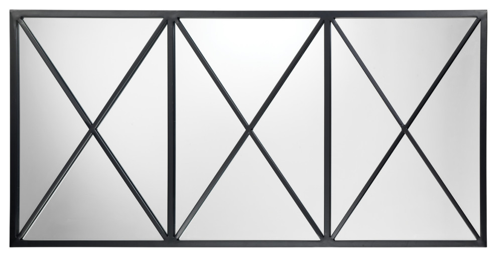 Reversible Position Black Iron Xyla Grid Wall Mirror Transitional Wall Mirrors by