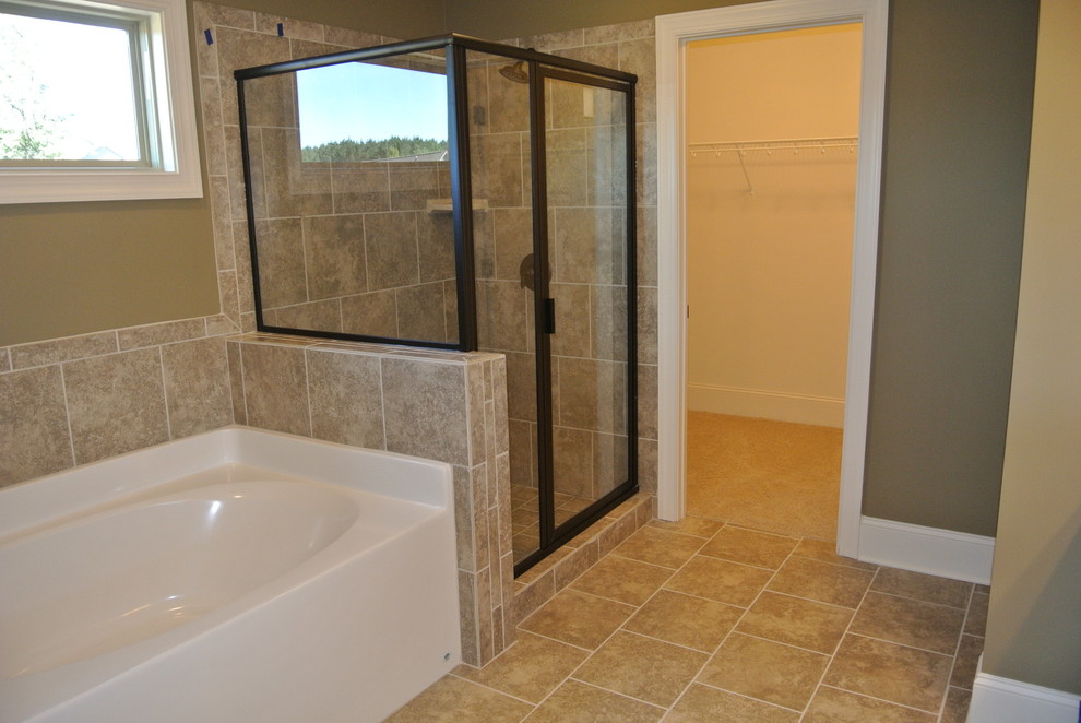 Inspiration for a mid-sized transitional bathroom in Atlanta with grey walls and dark hardwood floors.