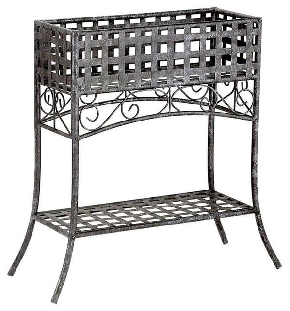Elevated Rectangular Metal Planter Stand In Black Wrought Iron Elevated Rectangular Metal Planter Stand In Black Wrought Iron