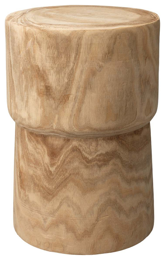 Rustic Modern Solid Wood Block Side Table Round Drum Cork Shape Natural