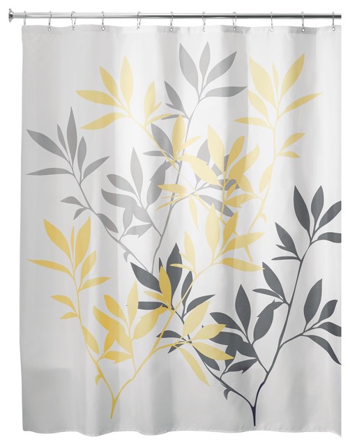 Idesign Leaves Shower Curtain 72 X72, Yellow And Grey Shower Curtain Sets