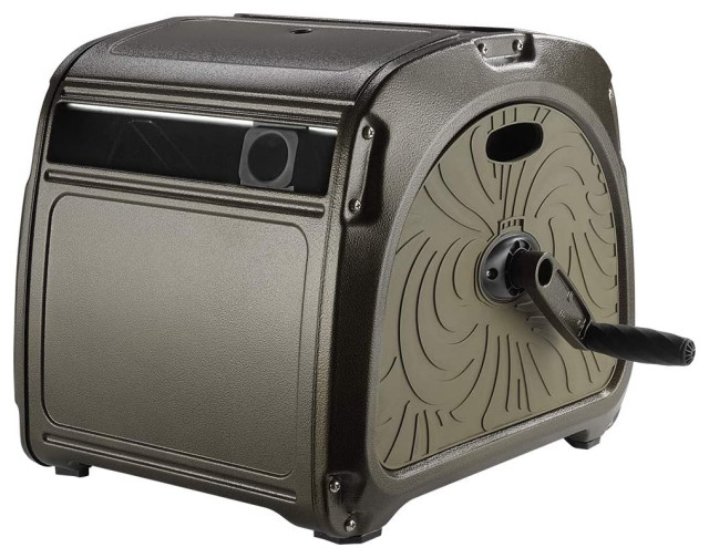 Farmhouse Hose Reel, Box Design With Side Handle Guide, 130 Ft Hose