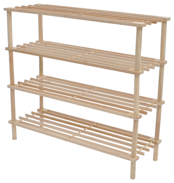 Vidaxl Solid Fir Wood 2x Shoe Rack 4 Tiers Footwear Storage Shelf Unit Slatted Shoe Storage By Vida Xl International B V