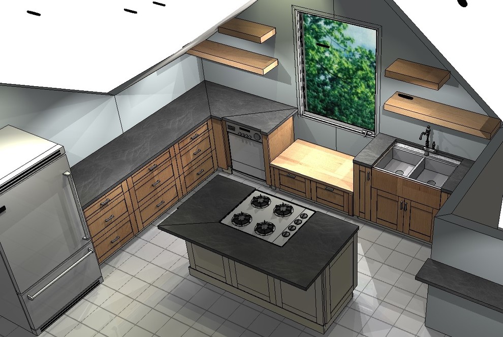 Example of a small mountain style detached three-car garage workshop design