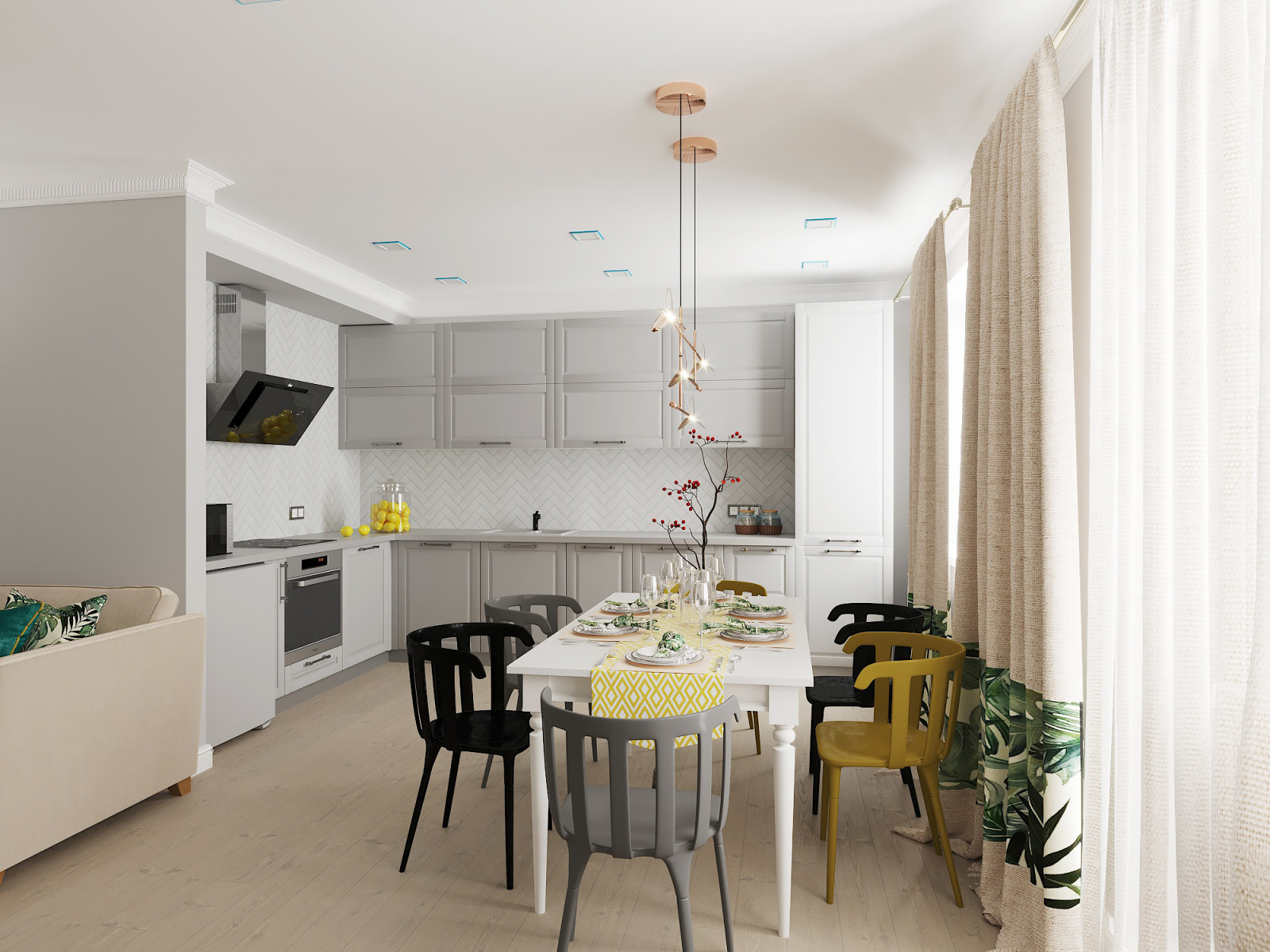 Гостиная-кухня для дружной семьи