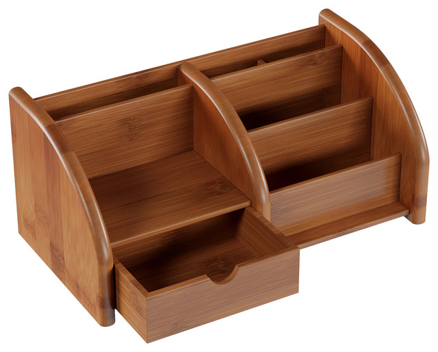 Lavish Home 5 Compartment Bamboo Desk Organizer With Drawers