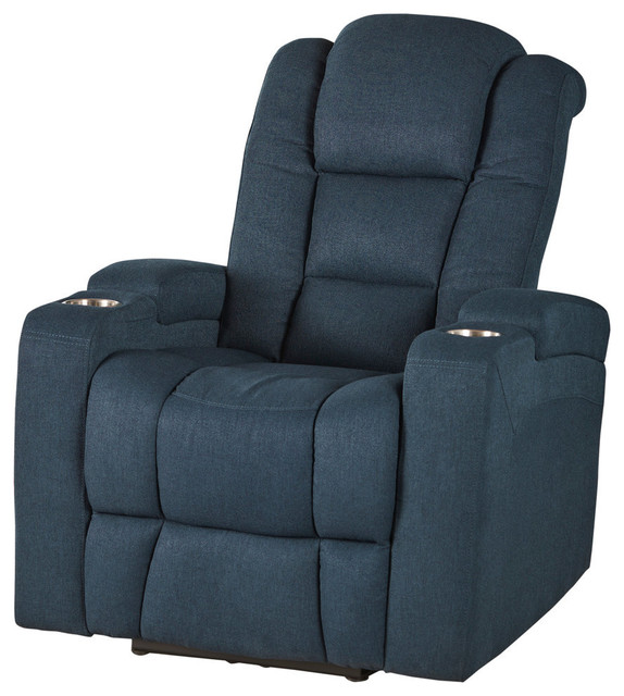 GDF Studio Everette Navy Blue Power Recliner With Arm Storage and USB
