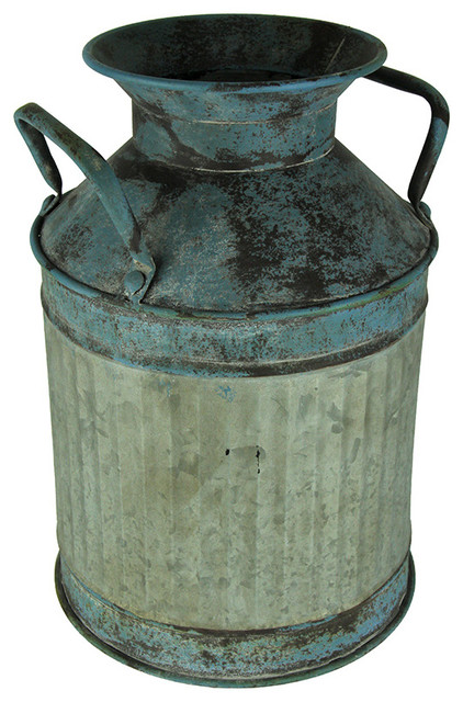 Blue Vintage Finish Ribbed Metal Milk Can Planter Farmhouse Blue Vintage Finish Ribbed Metal Milk Can Planter Farmhouse Outdoor Pots And Planters By Zeckos